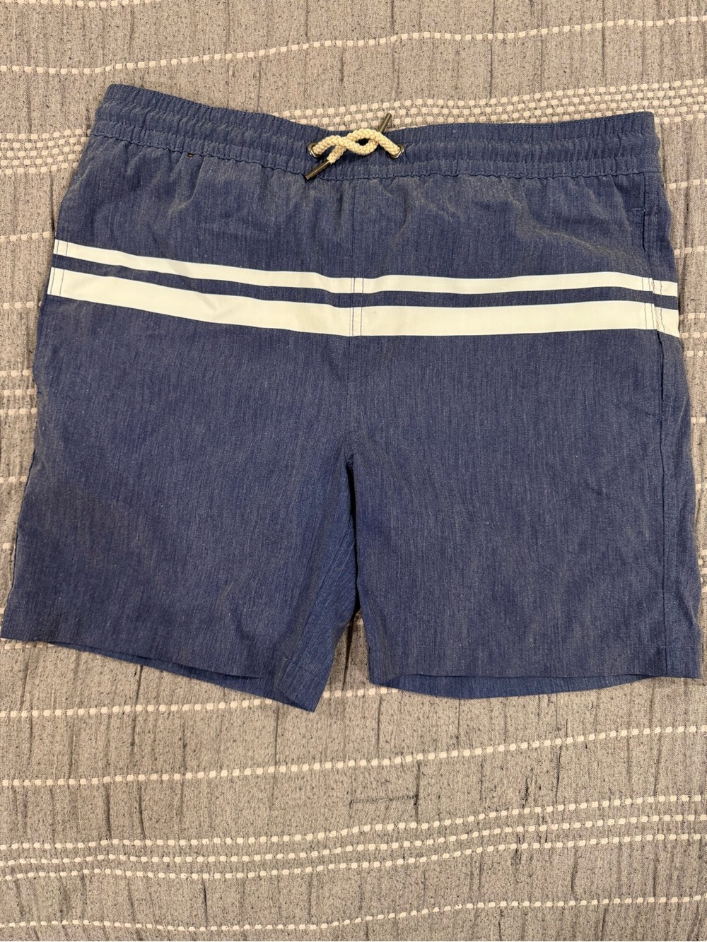 Fair Harbor Navy Swim Trunks with White Double Stripe